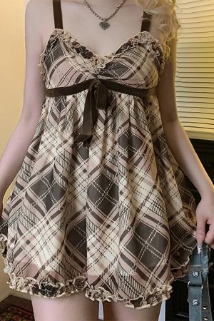 Casual Day Outfits, Easy Trendy Outfits Preppy Aesthetic Plaid Mini Tank Dress