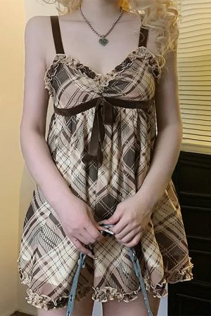 Casual Day Outfits, Easy Trendy Outfits Preppy Aesthetic Plaid Mini Tank Dress