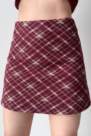 Casual Day Outfits, Easy Trendy Outfits Preppy Burgundy Plaid Mini Skirt