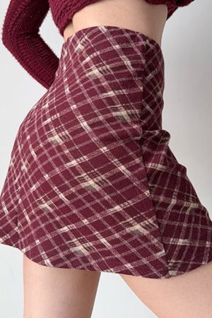 Casual Day Outfits, Easy Trendy Outfits Preppy Burgundy Plaid Mini Skirt