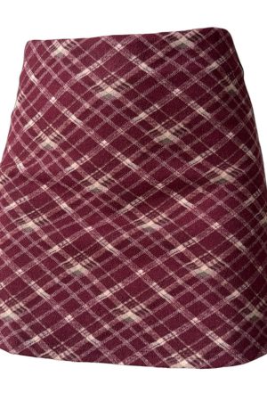 Casual Day Outfits, Easy Trendy Outfits Preppy Burgundy Plaid Mini Skirt