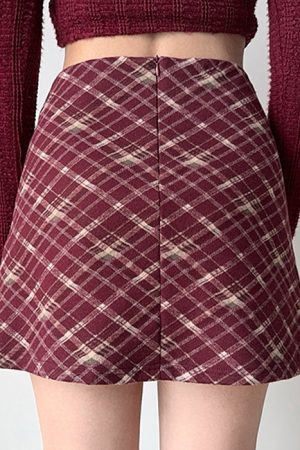 Casual Day Outfits, Easy Trendy Outfits Preppy Burgundy Plaid Mini Skirt