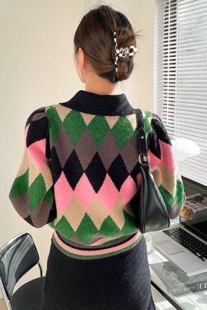 Casual Day Outfits, Easy Trendy Outfits Preppy Cat Argyle Collar Jumper