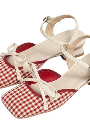 Casual Day Outfits, Easy Trendy Outfits Preppy Gingham Bow Sandals