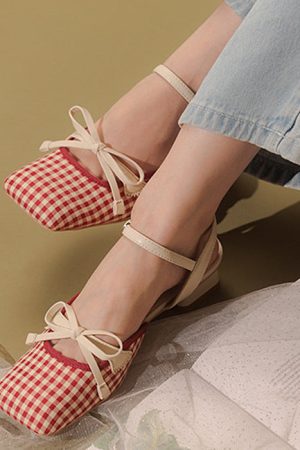 Casual Day Outfits, Easy Trendy Outfits Preppy Gingham Bow Sandals