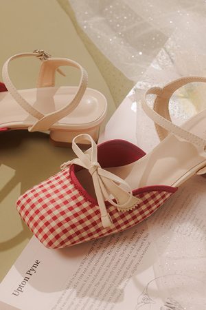 Casual Day Outfits, Easy Trendy Outfits Preppy Gingham Bow Sandals
