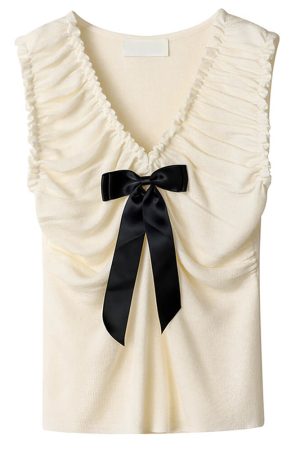 Casual Day Outfits, Easy Trendy Outfits Preppy Ruched Top with Satin Bow