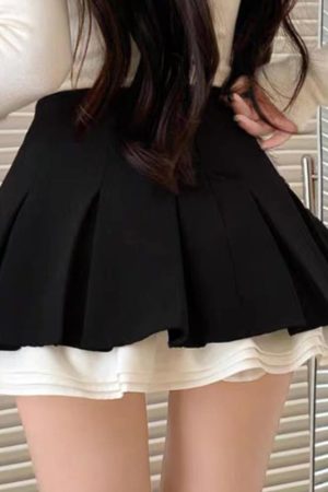 Casual Day Outfits, Easy Trendy Outfits Preppy Ruffle Mini Pleated Skirt