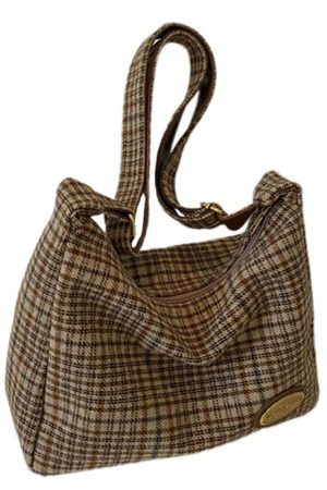 Casual Day Outfits, Easy Trendy Outfits Preppy Style Plaid Shoulder Bag