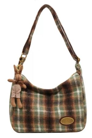 Casual Day Outfits, Easy Trendy Outfits Preppy Style Plaid Shoulder Bag