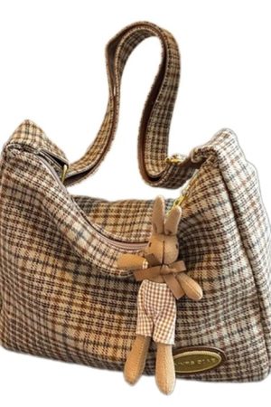 Casual Day Outfits, Easy Trendy Outfits Preppy Style Plaid Shoulder Bag