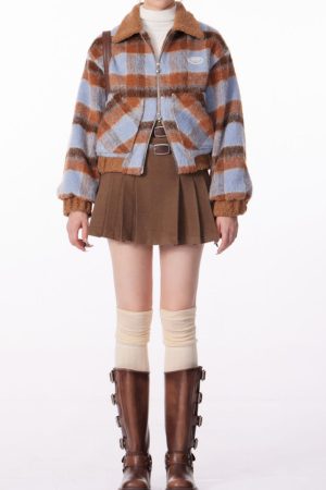 Casual Day Outfits, Easy Trendy Outfits Preppy Style Warm Checkered Jacket