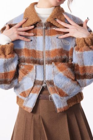 Casual Day Outfits, Easy Trendy Outfits Preppy Style Warm Checkered Jacket