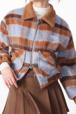 Casual Day Outfits, Easy Trendy Outfits Preppy Style Warm Checkered Jacket