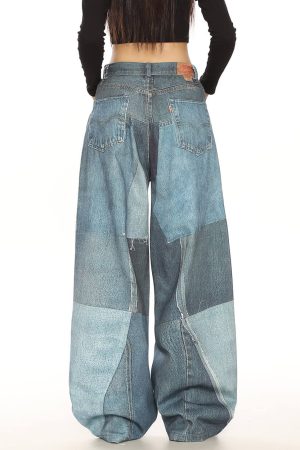 Casual Day Outfits, Easy Trendy Outfits Printed Panel Look Baggy Denim Pants