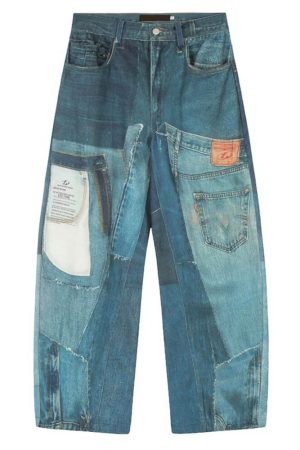 Casual Day Outfits, Easy Trendy Outfits Printed Panel Look Baggy Denim Pants