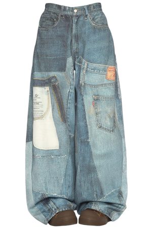 Casual Day Outfits, Easy Trendy Outfits Printed Panel Look Baggy Denim Pants