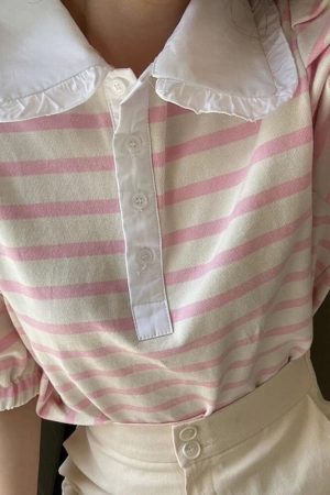 Casual Day Outfits, Easy Trendy Outfits Puff Sleeve Sailor Stripe Tee