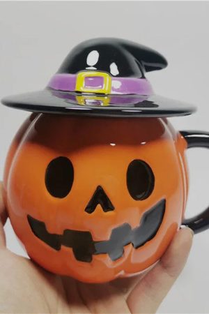 Casual Day Outfits, Easy Trendy Outfits Pumpkin in Witch Hat Ceramic Mug
