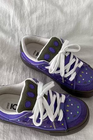 Casual Day Outfits, Easy Trendy Outfits Purple Star Skater Sneakers