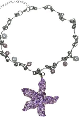 Casual Day Outfits, Easy Trendy Outfits Purple Tropical Flower Choker