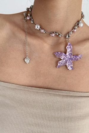 Casual Day Outfits, Easy Trendy Outfits Purple Tropical Flower Choker