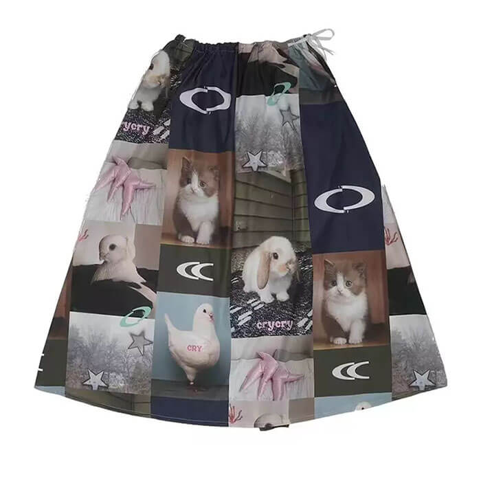 Casual Day Outfits, Easy Trendy Outfits Rabbit & Cat Print Aesthetic Midi Skirt Casual Day Outfits, Easy Trendy Outfits Rabbit & Cat Print Aesthetic Midi Skirt