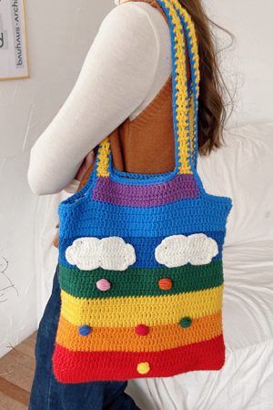 Casual Day Outfits, Easy Trendy Outfits Rainbow Knitted Tote Bag
