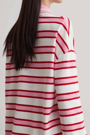 Casual Day Outfits, Easy Trendy Outfits Raspberry Ice Cream Stripe Oversized Polo