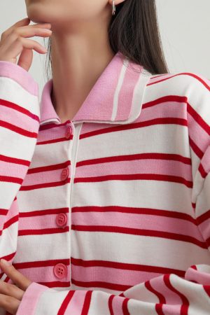 Casual Day Outfits, Easy Trendy Outfits Raspberry Ice Cream Stripe Oversized Polo