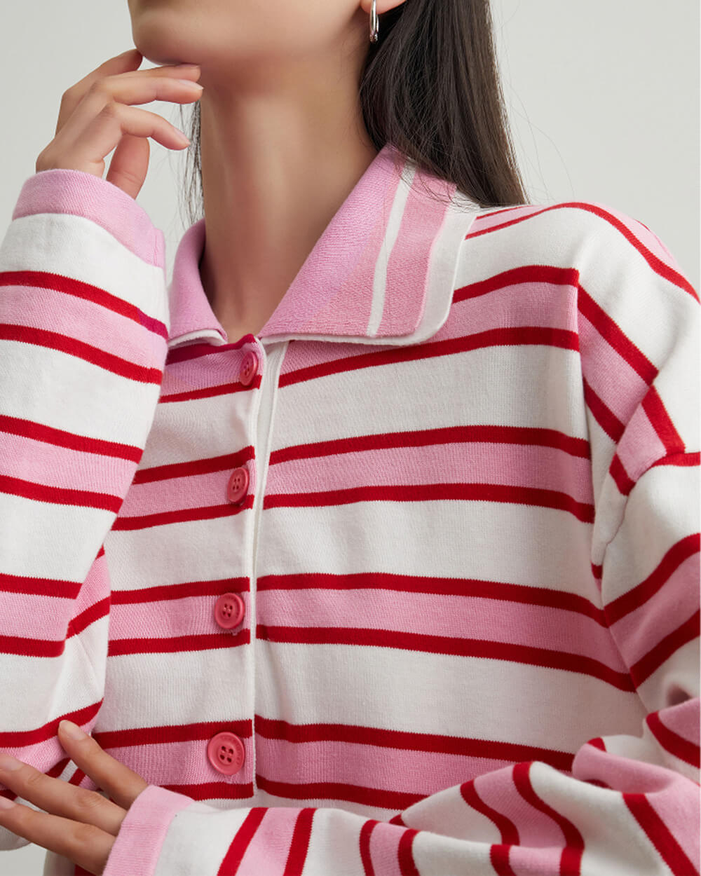 Casual Day Outfits, Easy Trendy Outfits Raspberry Ice Cream Stripe Oversized Polo Casual Day Outfits, Easy Trendy Outfits Raspberry Ice Cream Stripe Oversized Polo