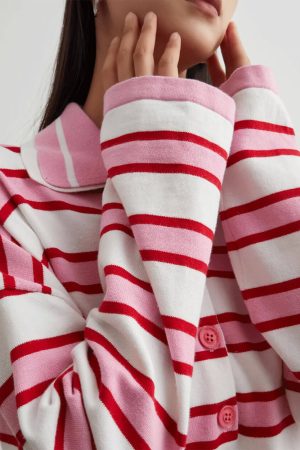 Casual Day Outfits, Easy Trendy Outfits Raspberry Ice Cream Stripe Oversized Polo