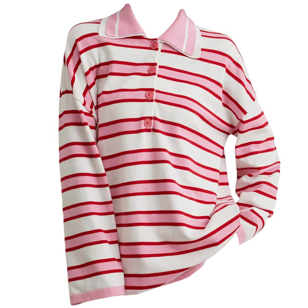 Casual Day Outfits, Easy Trendy Outfits Raspberry Ice Cream Stripe Oversized Polo Casual Day Outfits, Easy Trendy Outfits Raspberry Ice Cream Stripe Oversized Polo