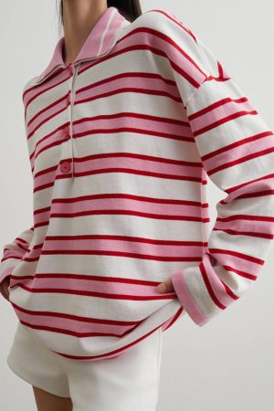 Casual Day Outfits, Easy Trendy Outfits Raspberry Ice Cream Stripe Oversized Polo