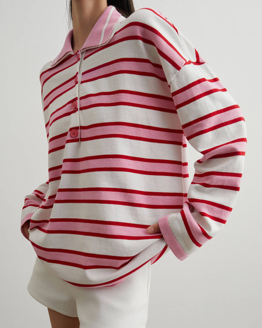Casual Day Outfits, Easy Trendy Outfits Raspberry Ice Cream Stripe Oversized Polo Casual Day Outfits, Easy Trendy Outfits Raspberry Ice Cream Stripe Oversized Polo