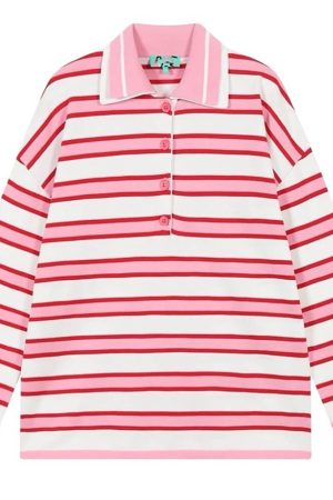 Casual Day Outfits, Easy Trendy Outfits Raspberry Ice Cream Stripe Oversized Polo