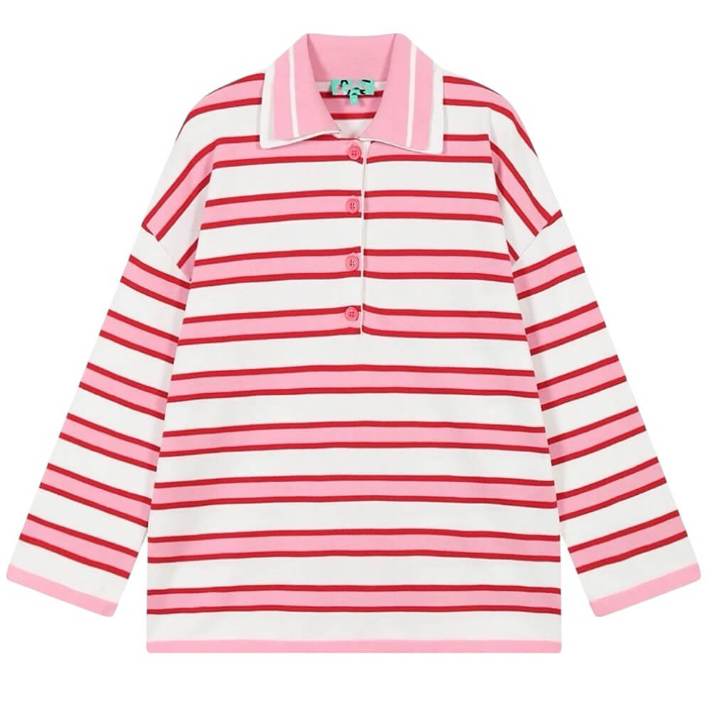 Casual Day Outfits, Easy Trendy Outfits Raspberry Ice Cream Stripe Oversized Polo Casual Day Outfits, Easy Trendy Outfits Raspberry Ice Cream Stripe Oversized Polo