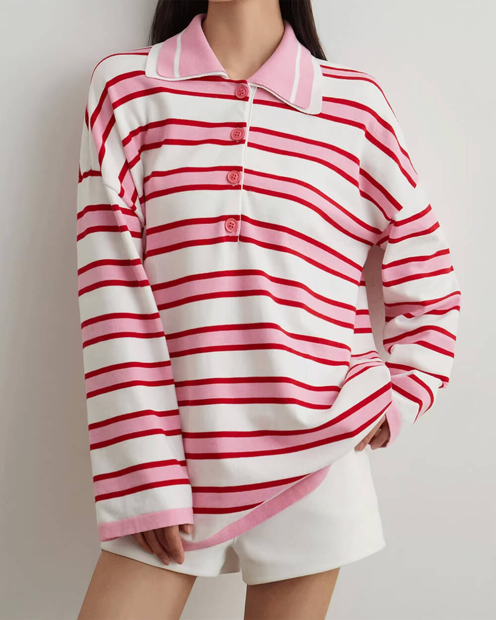 Casual Day Outfits, Easy Trendy Outfits Raspberry Ice Cream Stripe Oversized Polo Casual Day Outfits, Easy Trendy Outfits Raspberry Ice Cream Stripe Oversized Polo