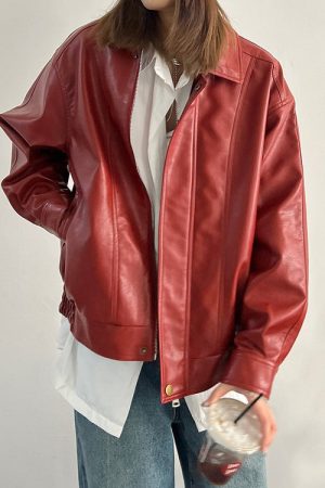 Casual Day Outfits, Easy Trendy Outfits Red Grunge Leather Jacket