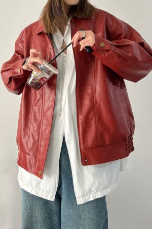 Casual Day Outfits, Easy Trendy Outfits Red Grunge Leather Jacket