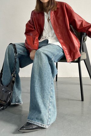 Casual Day Outfits, Easy Trendy Outfits Red Grunge Leather Jacket