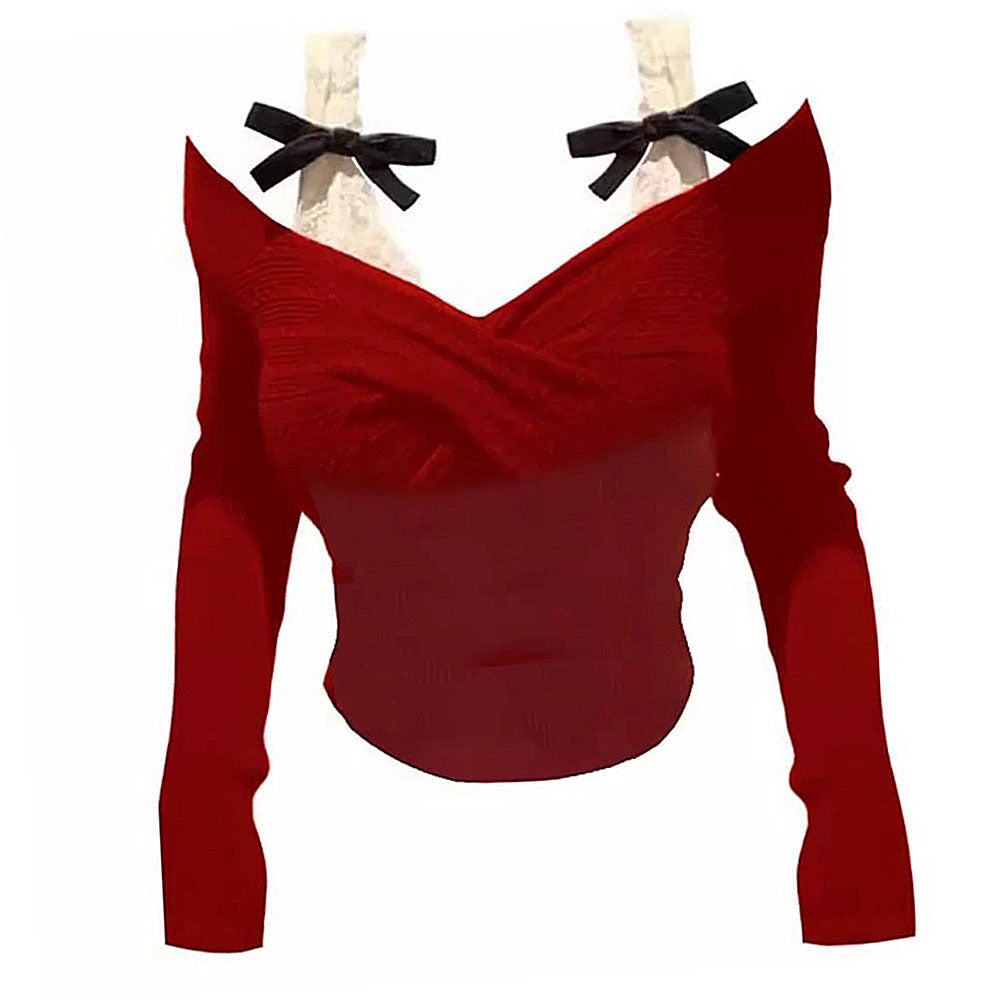 Casual Day Outfits, Easy Trendy Outfits Red Off-Shoulder Bow Top Casual Day Outfits, Easy Trendy Outfits Red Off-Shoulder Bow Top