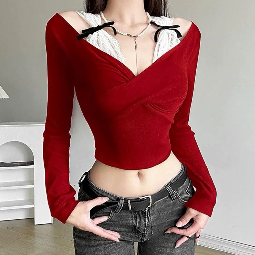 Casual Day Outfits, Easy Trendy Outfits Red Off-Shoulder Bow Top Casual Day Outfits, Easy Trendy Outfits Red Off-Shoulder Bow Top