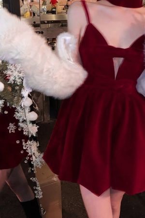 Casual Day Outfits, Easy Trendy Outfits Red Velvet Halter Dress