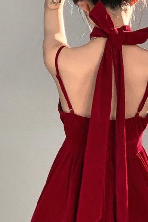 Casual Day Outfits, Easy Trendy Outfits Red Velvet Halter Dress