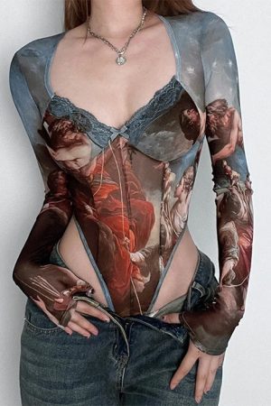 Casual Day Outfits, Easy Trendy Outfits Renaissance Mesh Bodysuit