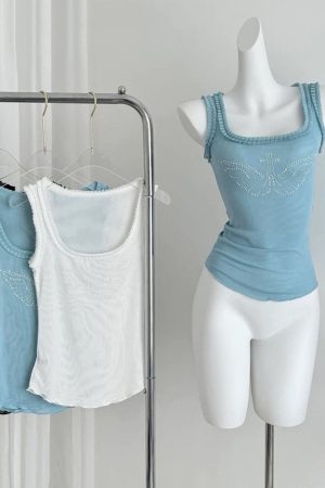 Casual Day Outfits, Easy Trendy Outfits Rhinestone Angel Wings Tank Top