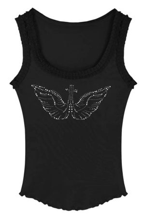 Casual Day Outfits, Easy Trendy Outfits Rhinestone Angel Wings Tank Top