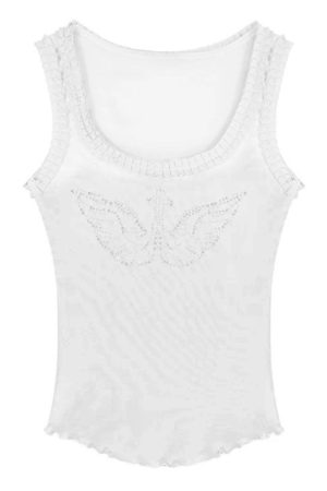 Casual Day Outfits, Easy Trendy Outfits Rhinestone Angel Wings Tank Top