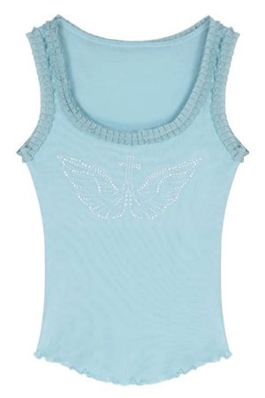 Casual Day Outfits, Easy Trendy Outfits Rhinestone Angel Wings Tank Top